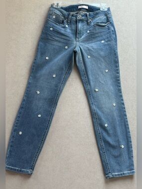 Lauren Conrad Women's Blue Denim Jeans with Daisy Embroidery